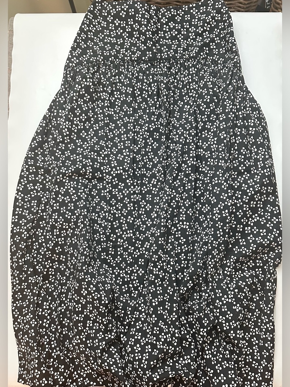 STAUD Black Maxi Skirt with White Floral Dot Print